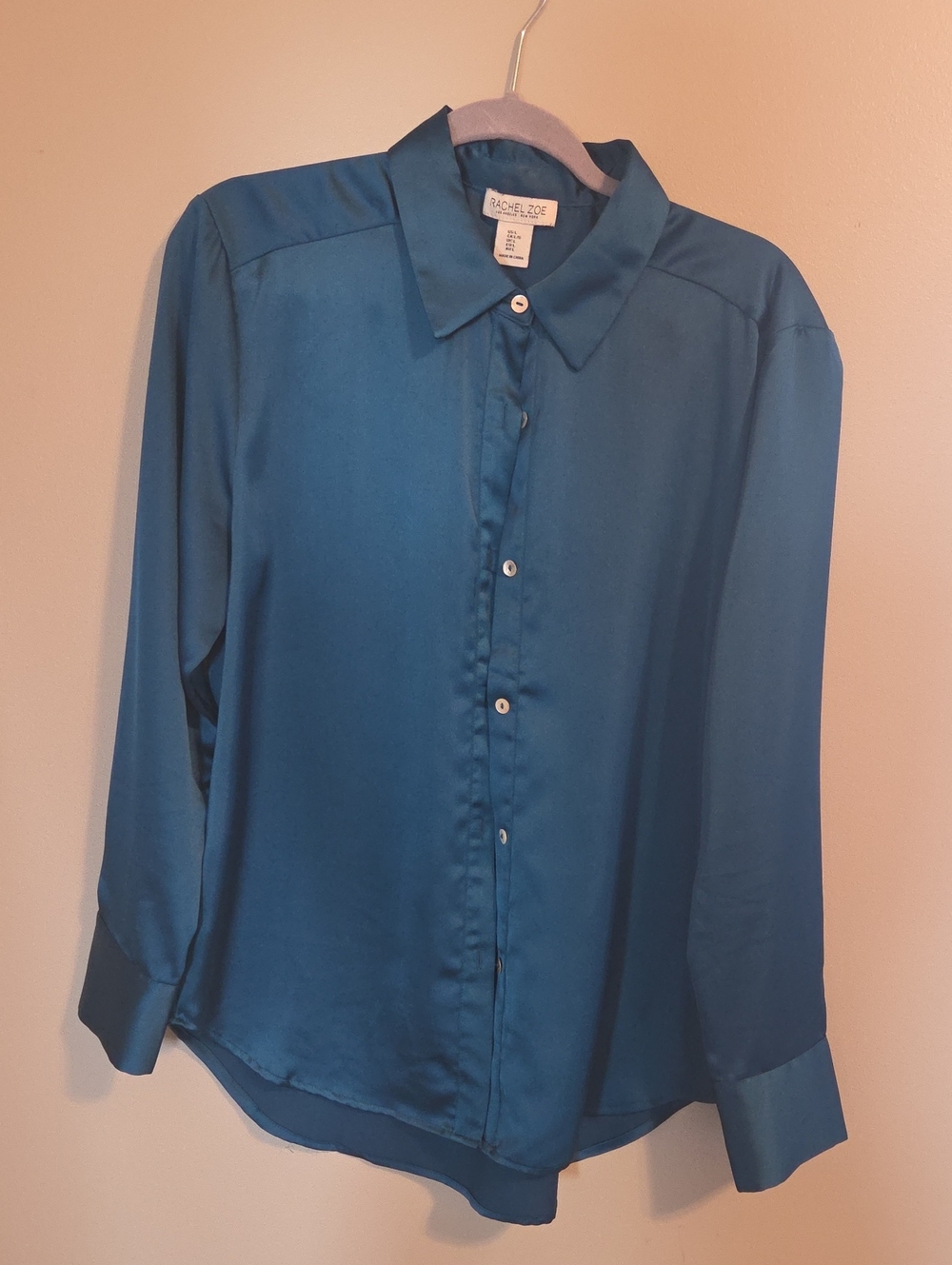 Rachel Zoe Teal Satin Long-Sleeve Shirt